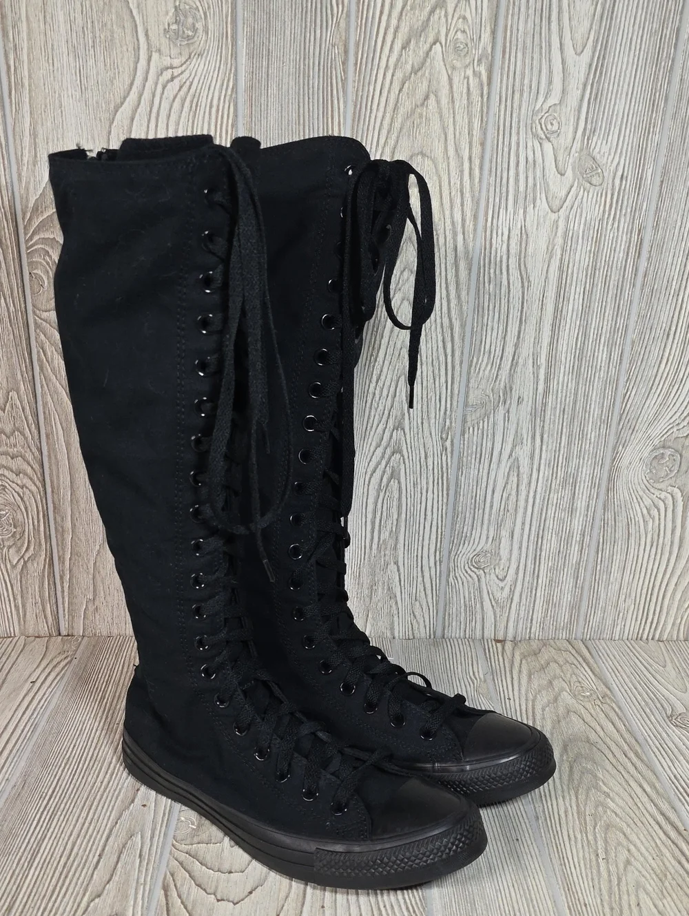 Converse All Star XX-Hi Boots Triple Black Knee High Lace Up Canvas Sneakers